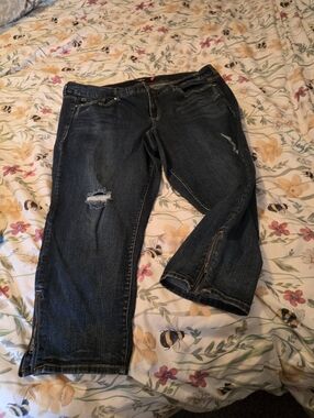 torrid Dark Blue Distressed Ankle Zip Jeans